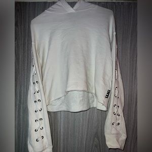 PINK Cropped Lightweight Sweater w Laced Up Sleeves